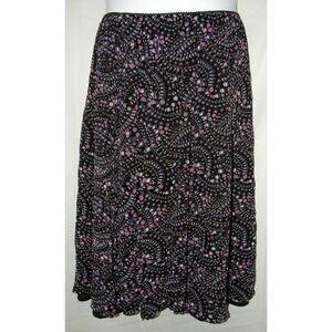 Black & Purple Print Sz 14 Petite Elastic Waist Lined Flowy Skirt JM COLLECTION